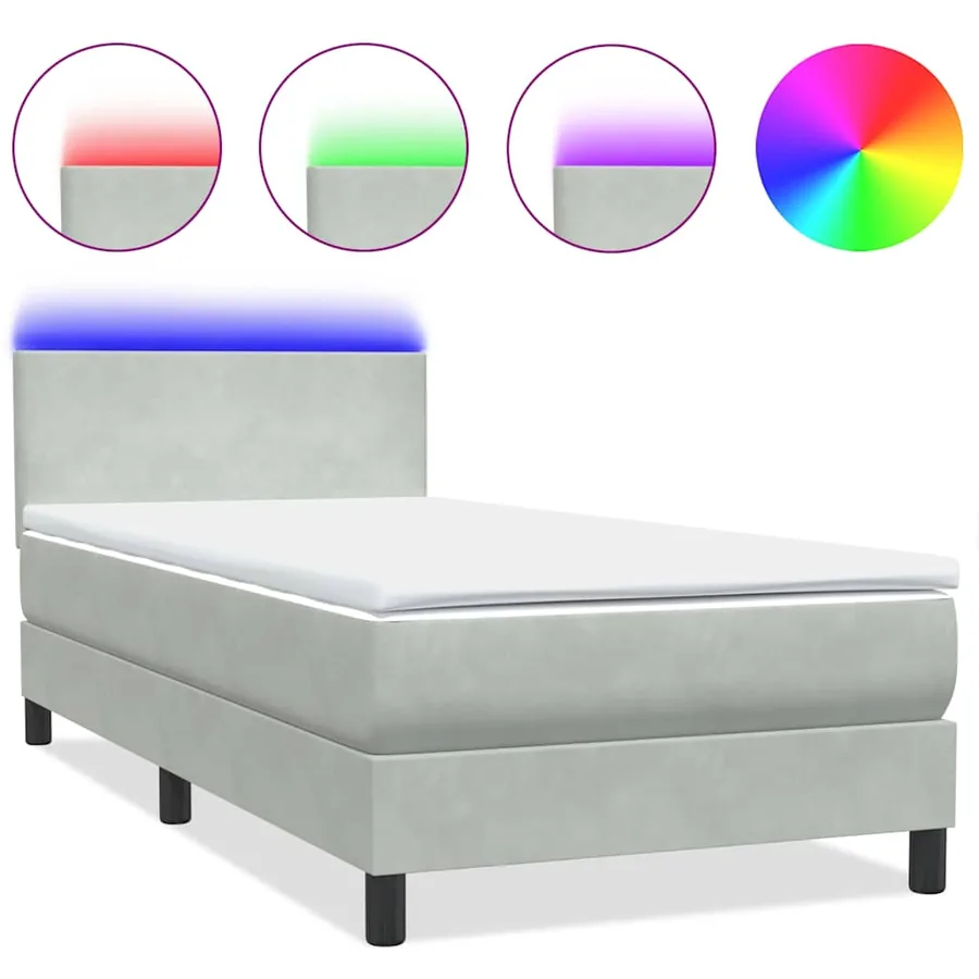 Sommier à lattes de lit et matelas et LED gris clair 80x210 cm velours - 2