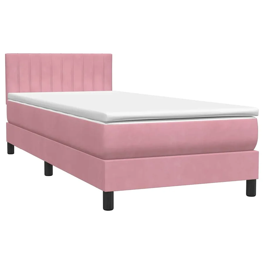 Sommier à lattes de lit avec matelas et LED rose 90x210 cm velours - 5