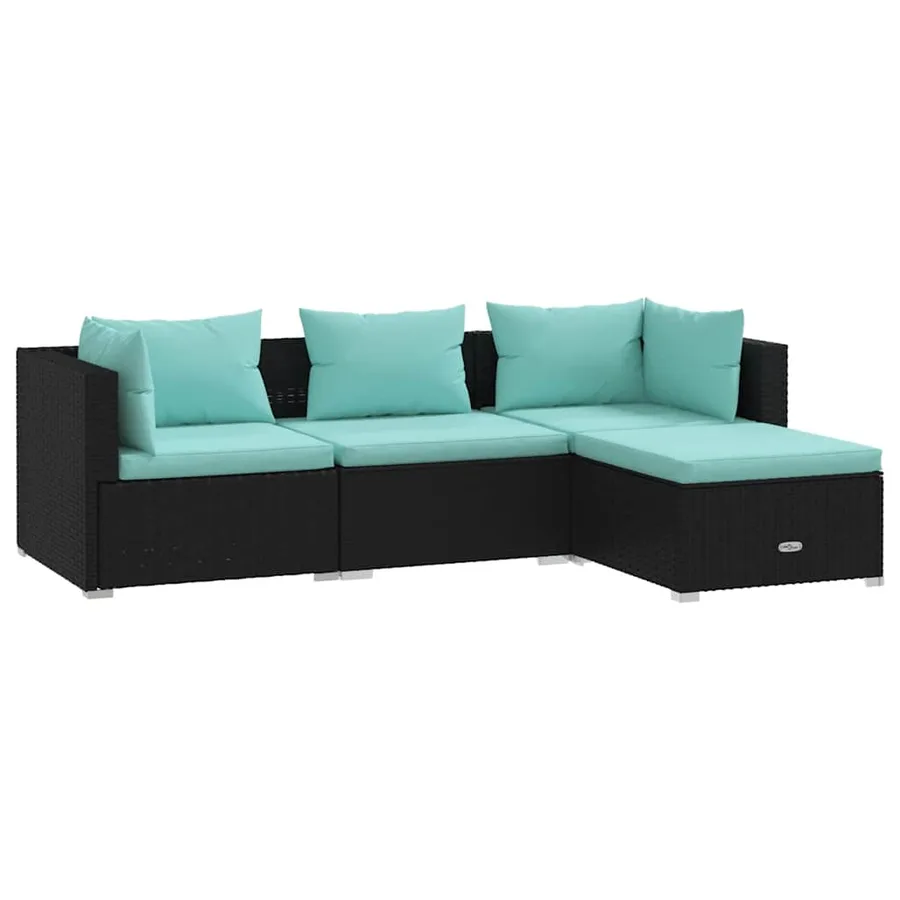 Salon de jardin 4 pcs avec coussins Résine tressée Noir - 2