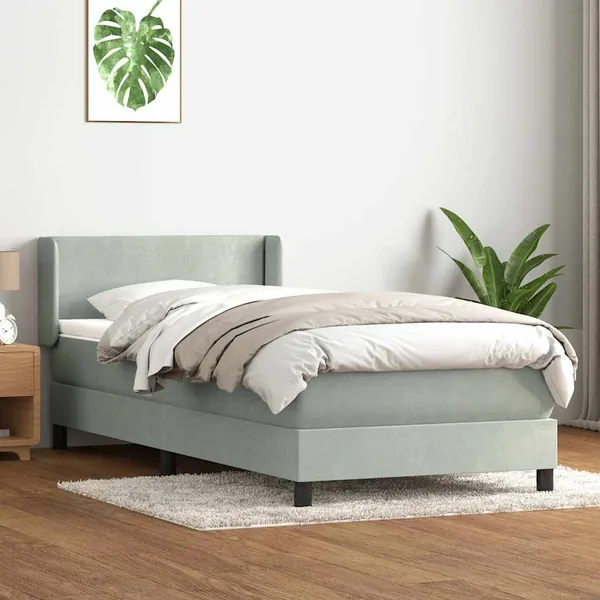Sommier à lattes de lit et matelas gris clair 80x210 cm velours