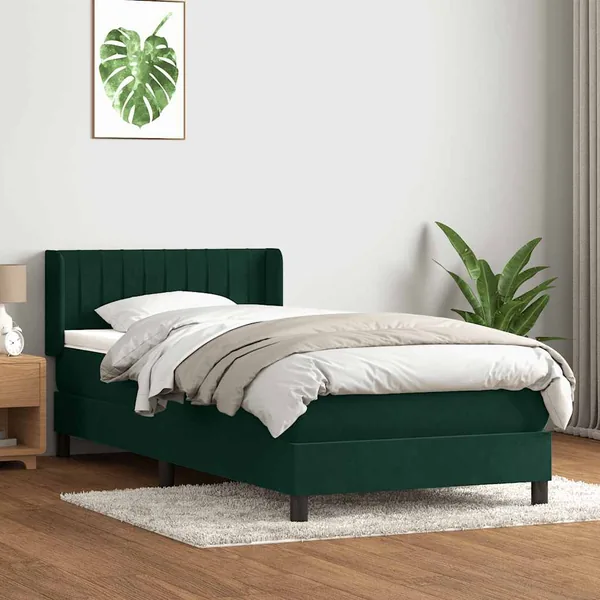 Sommier à lattes de lit et matelas vert foncé 80x220 cm velours