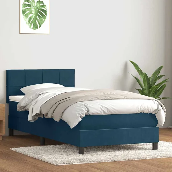 Sommier à lattes de lit et matelas bleu foncé 80x210 cm velours