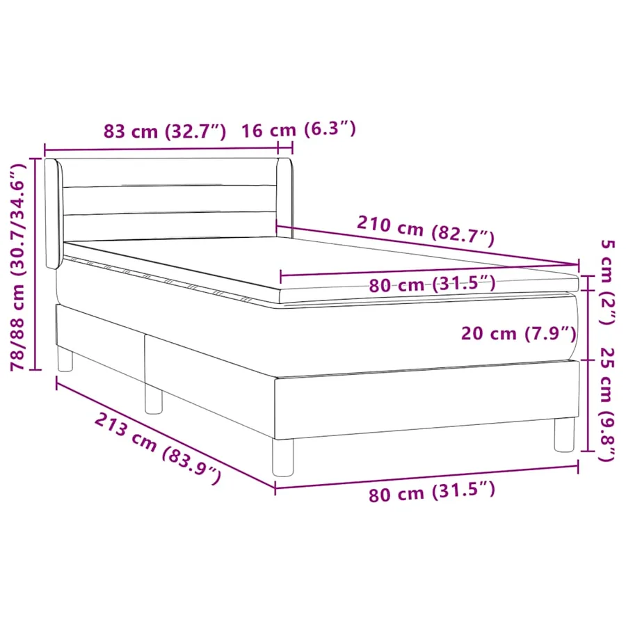 Sommier à lattes de lit avec matelas noir 80x210 cm velours - 12