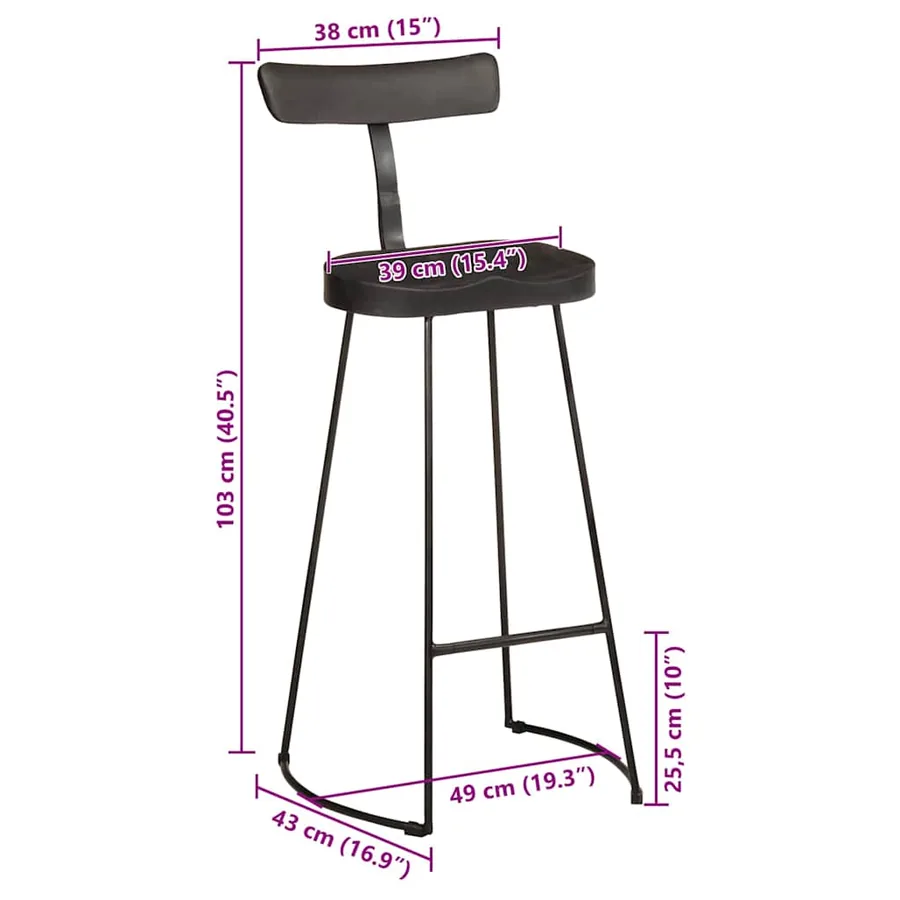 Tabourets de bar lot de 2 noir 49x43x103cm bois manguier massif - 9