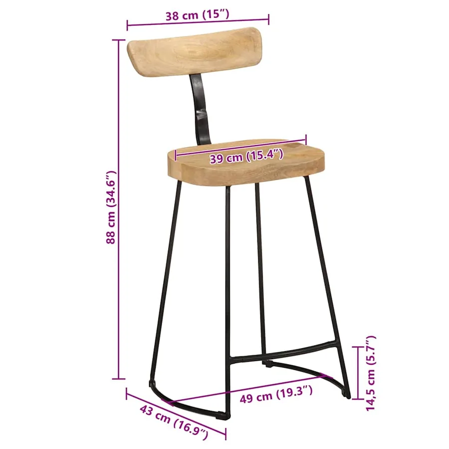Tabourets de bar lot de 2 49x43x88 cm bois de manguier massif - 9