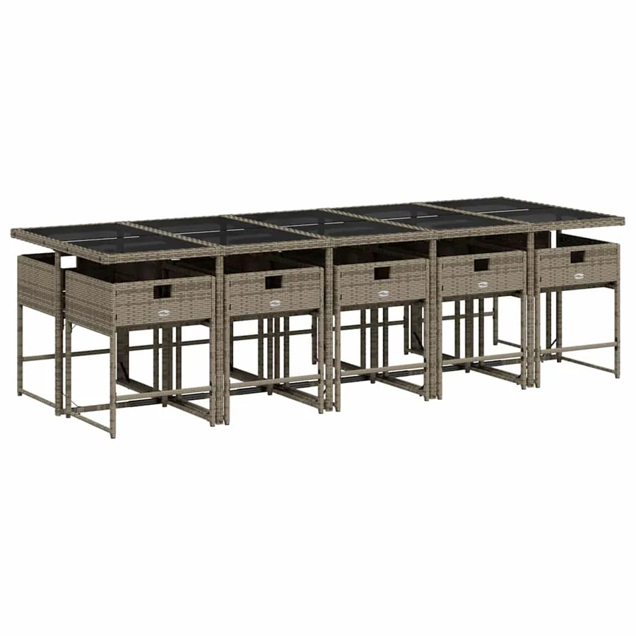 Ensemble à manger de jardin 11pcs avec coussins gris poly rotin - 3