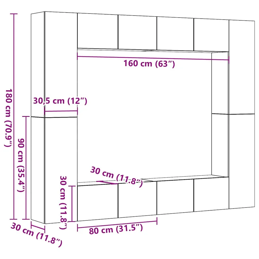 Ensemble de meuble TV mural 8 pcs vieux bois bois d'ingénierie - 9