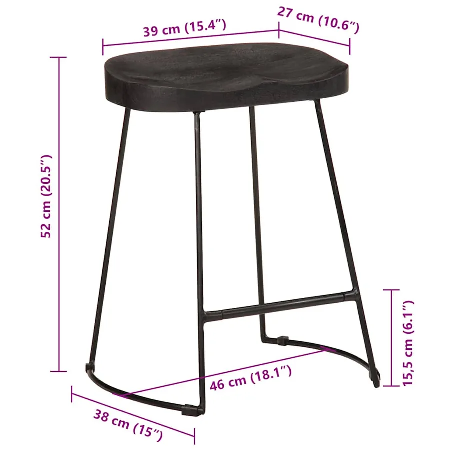 Tabourets de bar lot de 2 noir 46x38x52 cm bois manguier massif - 8