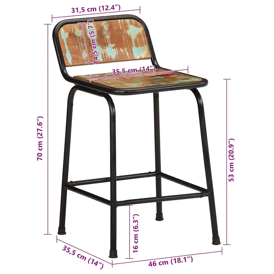 Tabourets de bar lot de 2 46x35,5x70cm bois massif récupération - 8