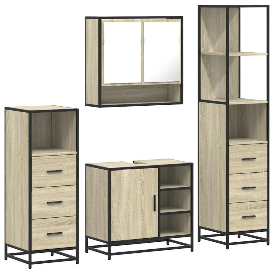 Ensemble de meubles de salle de bain 4 pcs chêne sonoma - 2