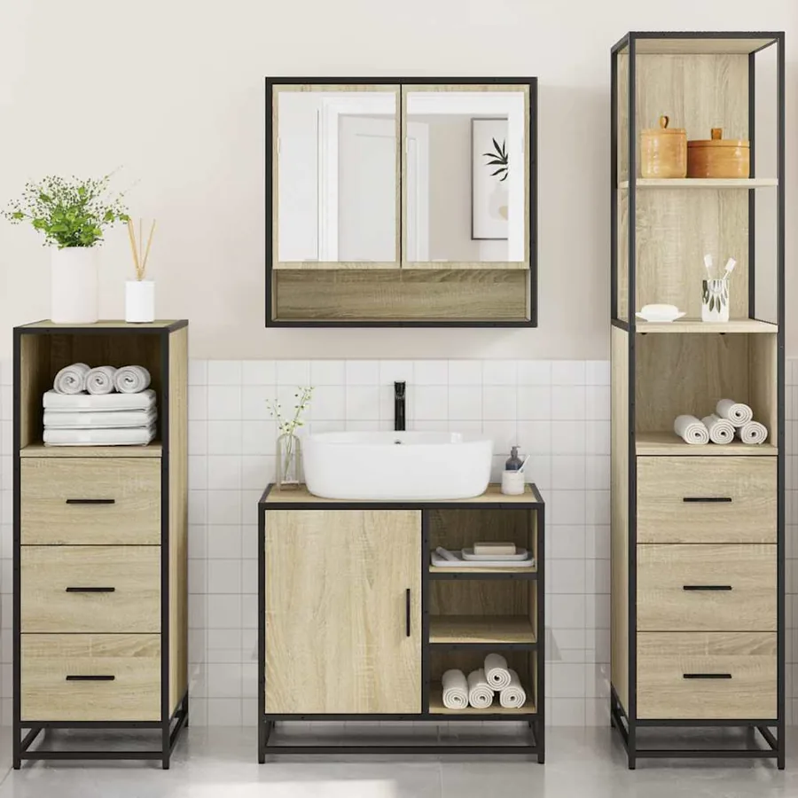 Ensemble de meubles de salle de bain 4 pcs chêne sonoma - 3