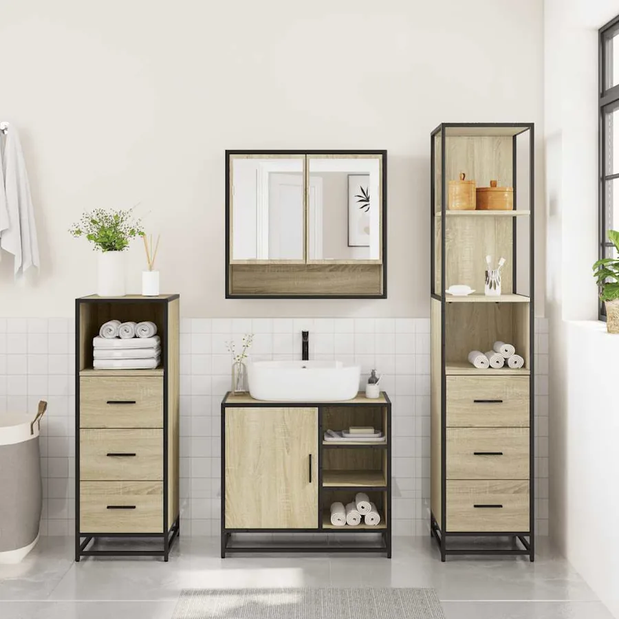 Ensemble de meubles de salle de bain 4 pcs chêne sonoma - 4
