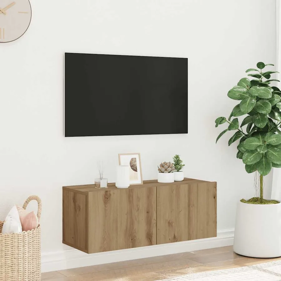 Meuble TV mural chêne artisanal 80x30x30 cm bois d'ingénierie