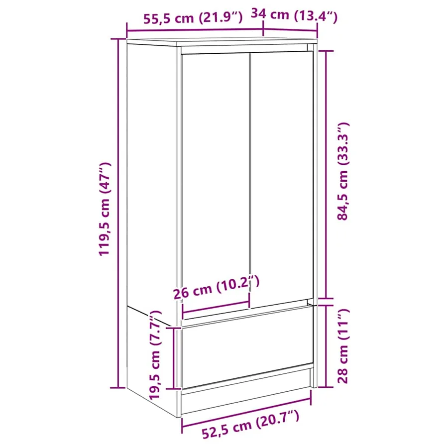 Armoire avec tiroir vieux bois 55,5x34x119,5 cm bois ingénierie - 13