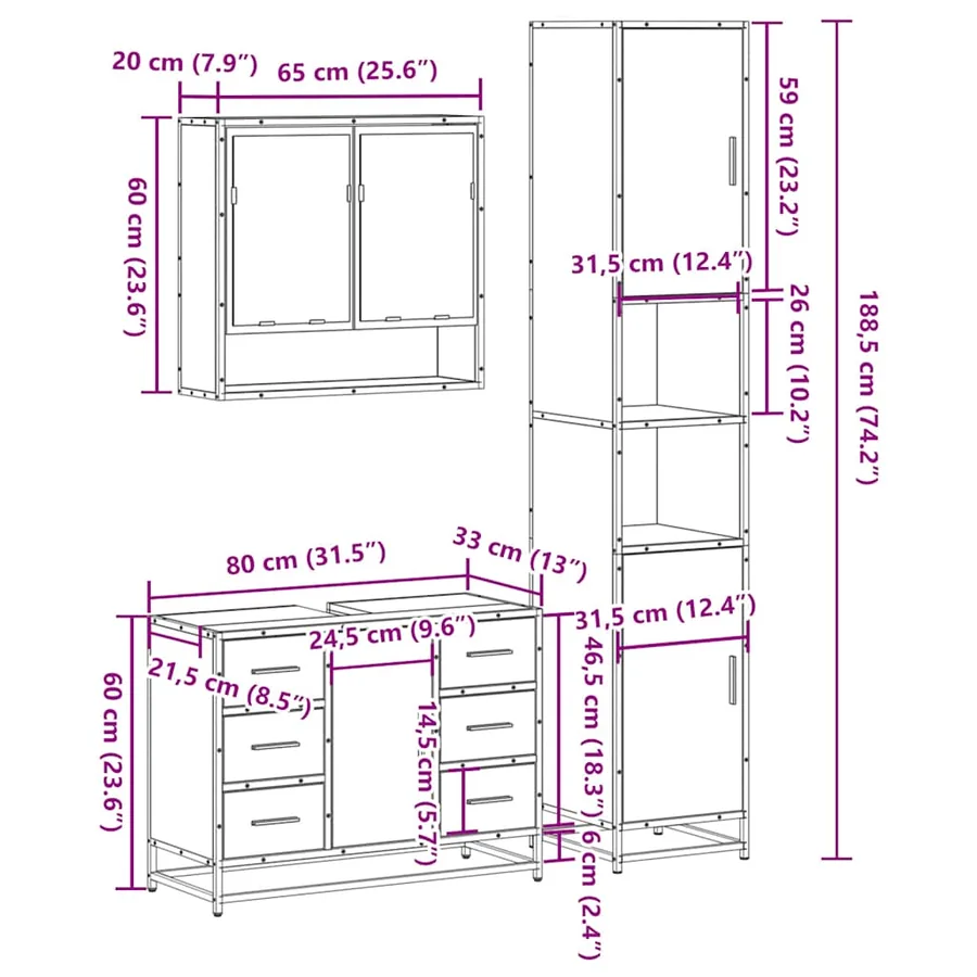 Ensemble de meubles de salle de bain 3 pcs Chêne fumé - 11
