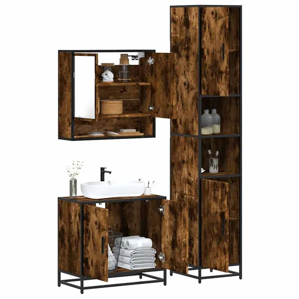 Ensemble de meubles de salle de bain 3 pcs Chêne fumé