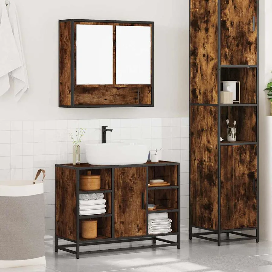 Ensemble de meubles de salle de bain 2 pcs Chêne fumé - 4