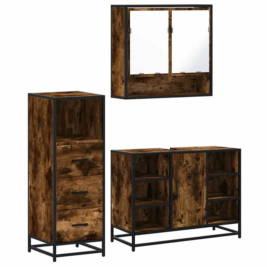 Ensemble de meubles de salle de bain 3 pcs Chêne fumé - 2