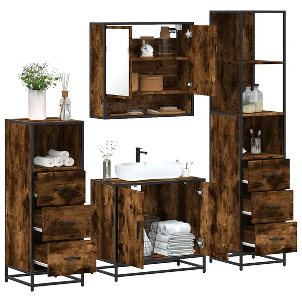 Ensemble meubles salle de bain 4 pcs chêne fumé bois ingénierie