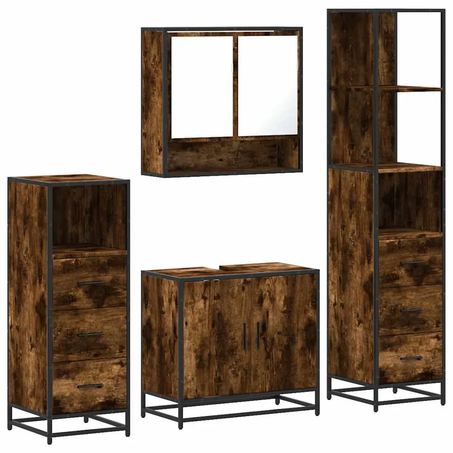 Ensemble meubles salle de bain 4 pcs chêne fumé bois ingénierie - 2