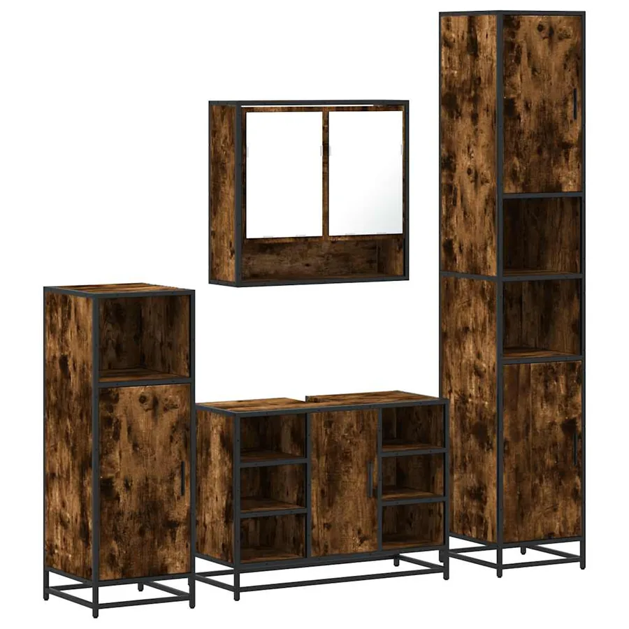 Ensemble meubles salle de bain 4 pcs chêne fumé bois ingénierie - 2