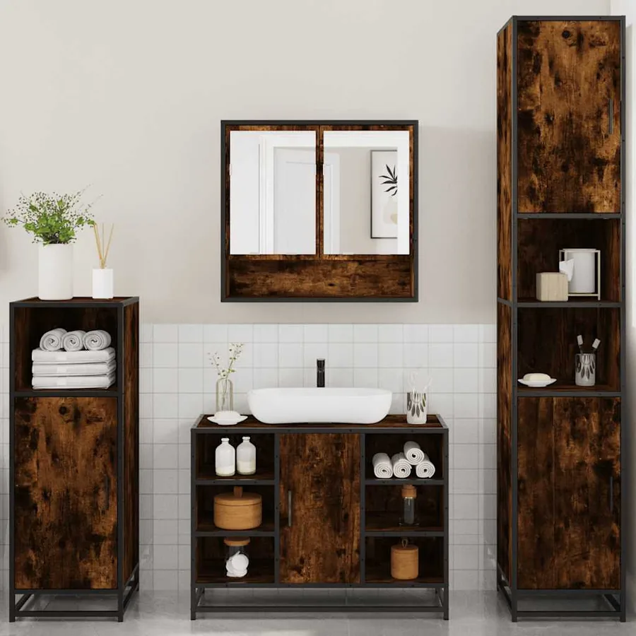 Ensemble meubles salle de bain 4 pcs chêne fumé bois ingénierie - 4