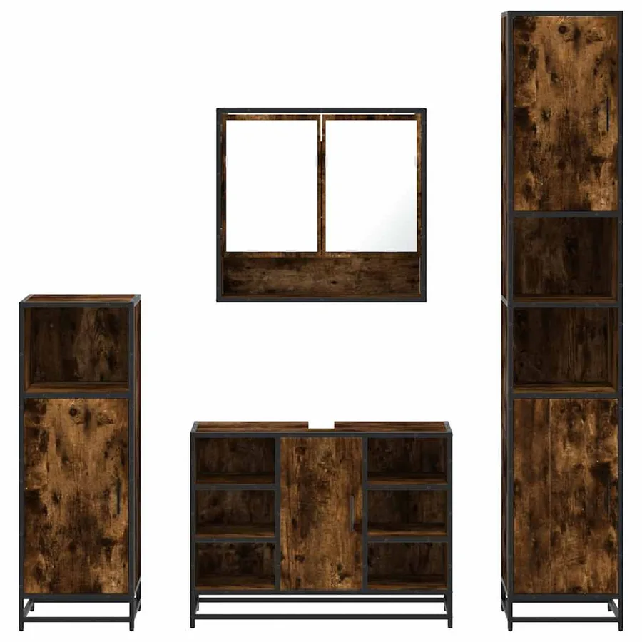 Ensemble meubles salle de bain 4 pcs chêne fumé bois ingénierie - 5
