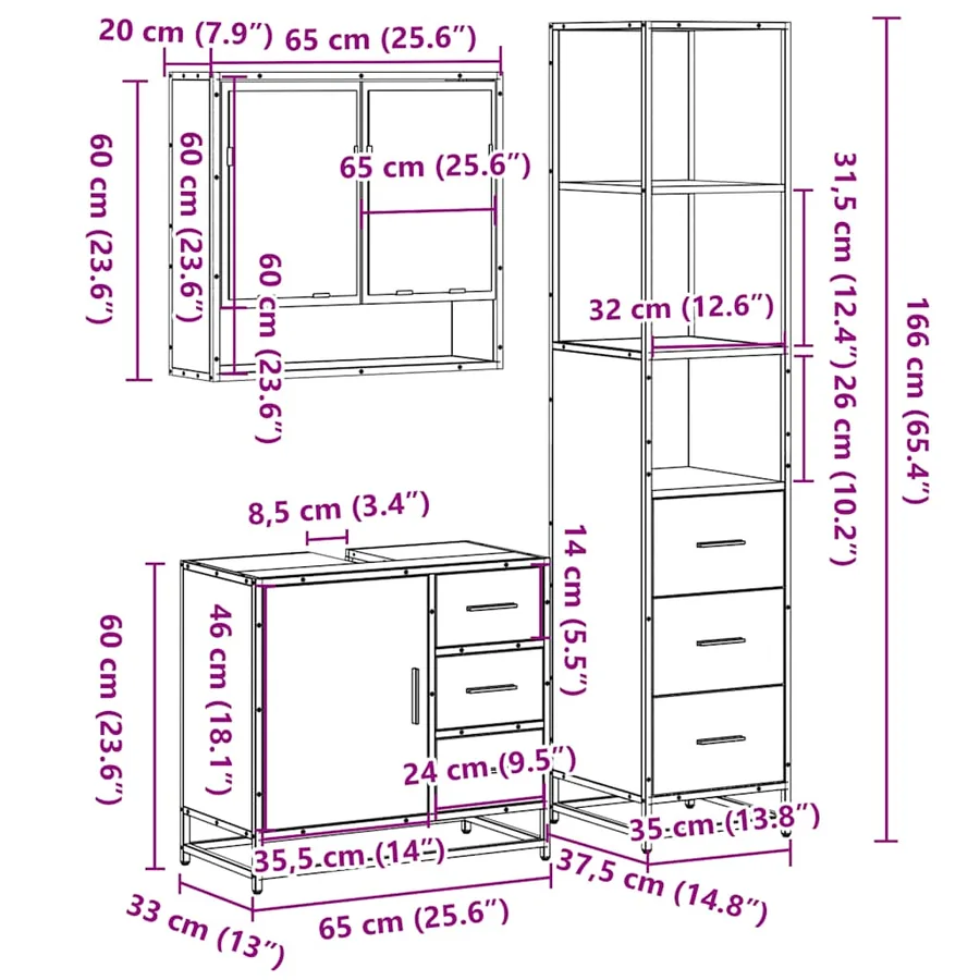 Ensemble de meubles de salle de bain 3 pcs Chêne fumé - 11
