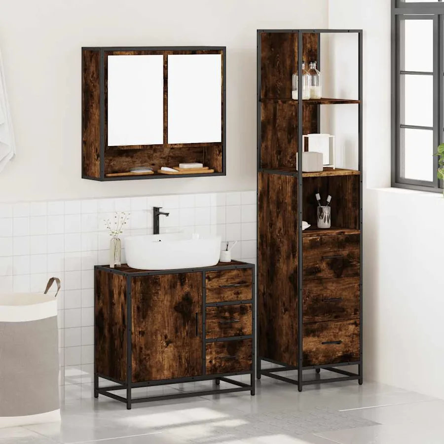 Ensemble de meubles de salle de bain 3 pcs Chêne fumé - 3