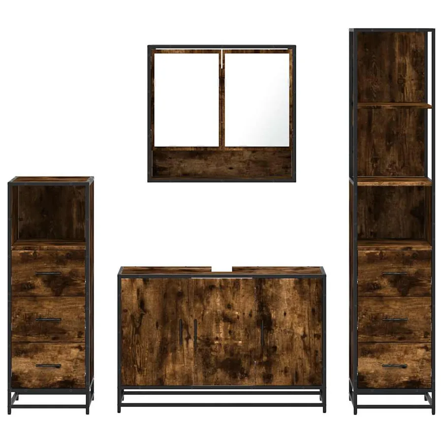 Ensemble meubles salle de bain 4 pcs chêne fumé bois ingénierie - 5