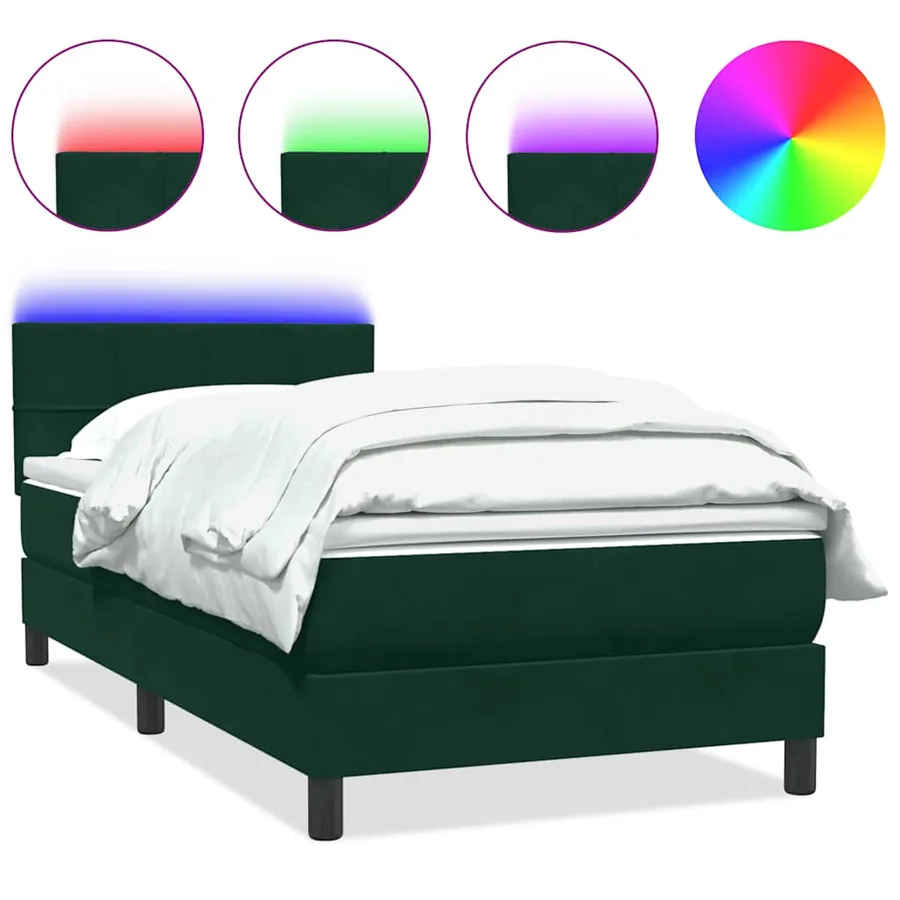 Sommier à lattes de lit et matelas et LED vert foncé 90x210 cm velours - 2