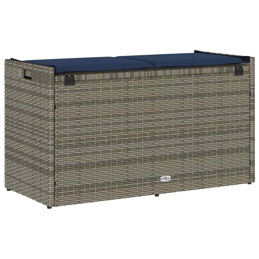 Banc de rangement extérieur coussin gris 100 cm résine tressée - 6
