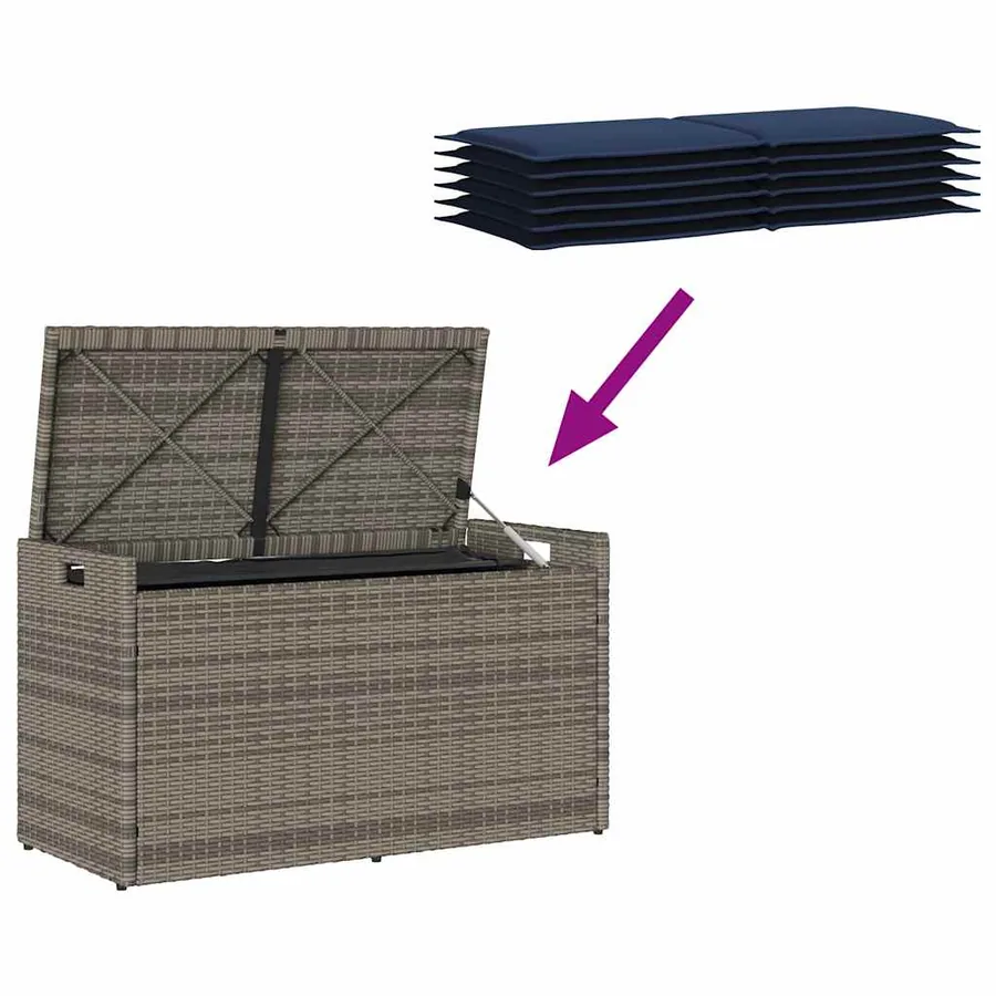 Banc de rangement extérieur coussin gris 100 cm résine tressée - 7