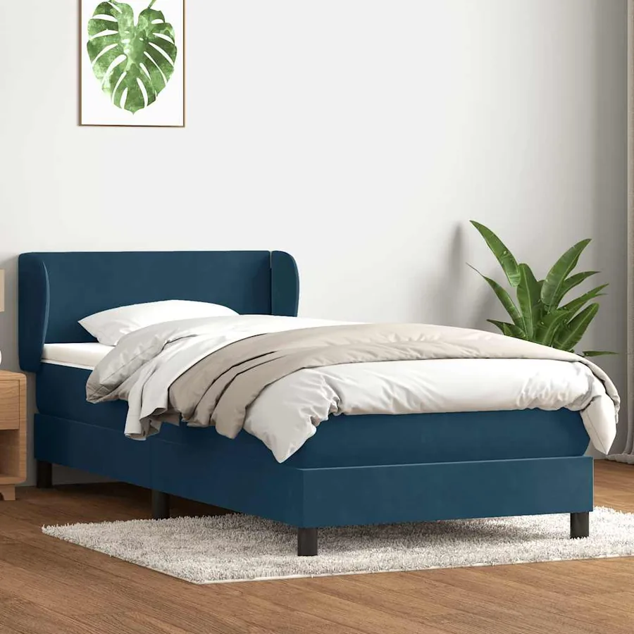 Sommier à lattes de lit et matelas bleu foncé 90x210 cm velours - 3