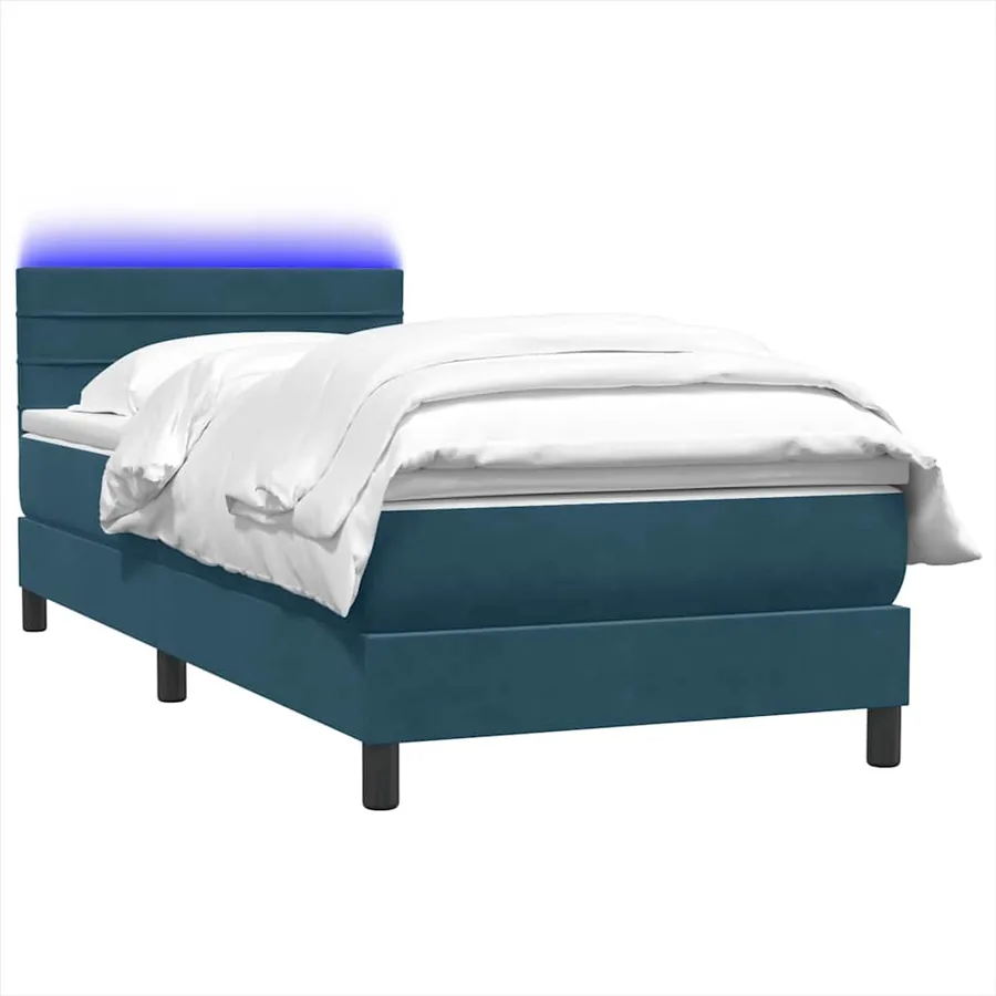 Sommier à lattes de lit et matelas et LED bleu foncé 90x210 cm velours - 3