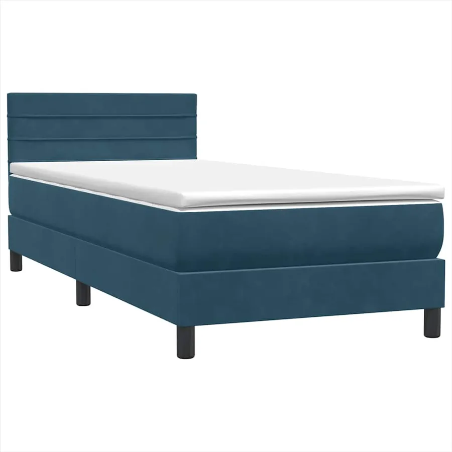 Sommier à lattes de lit et matelas et LED bleu foncé 90x210 cm velours - 5