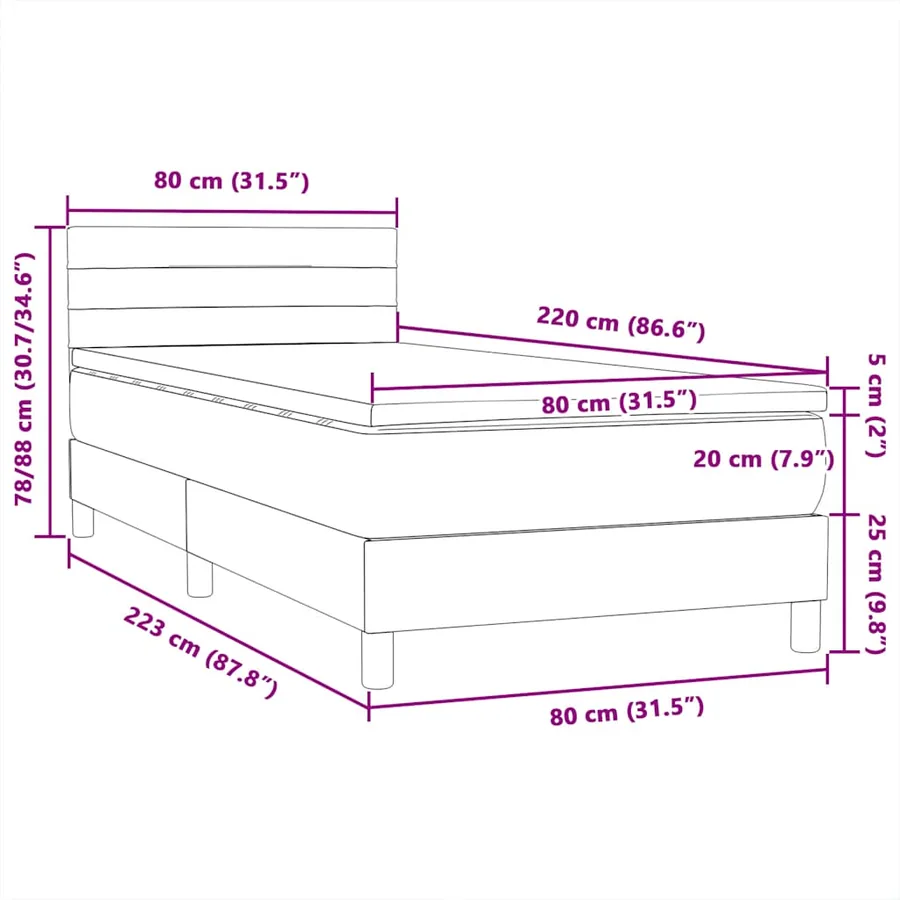 Sommier à lattes de lit et matelas gris clair 80x220 cm velours - 12