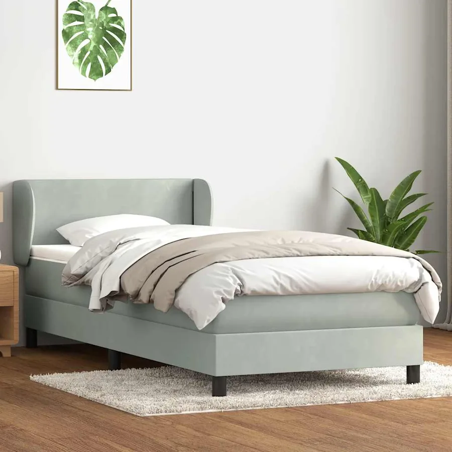 Sommier à lattes de lit et matelas gris clair 80x220 cm velours - 3