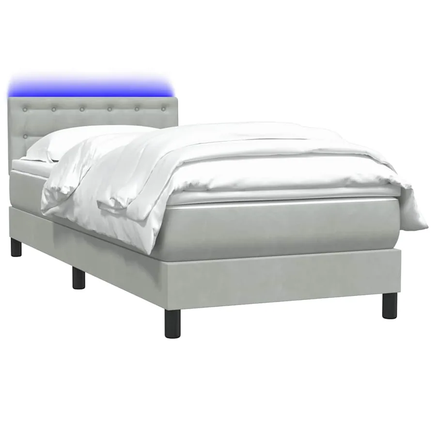Sommier à lattes de lit et matelas et LED gris clair 80x220 cm velours - 3