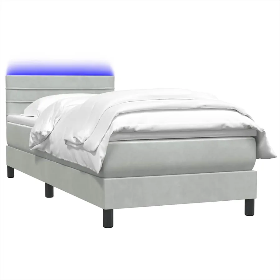 Sommier à lattes de lit et matelas et LED gris clair 80x220 cm velours - 3