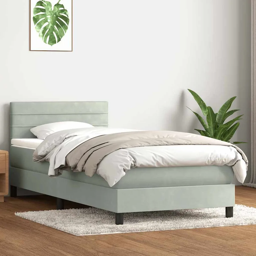Sommier à lattes de lit et matelas et LED gris clair 80x220 cm velours - 4
