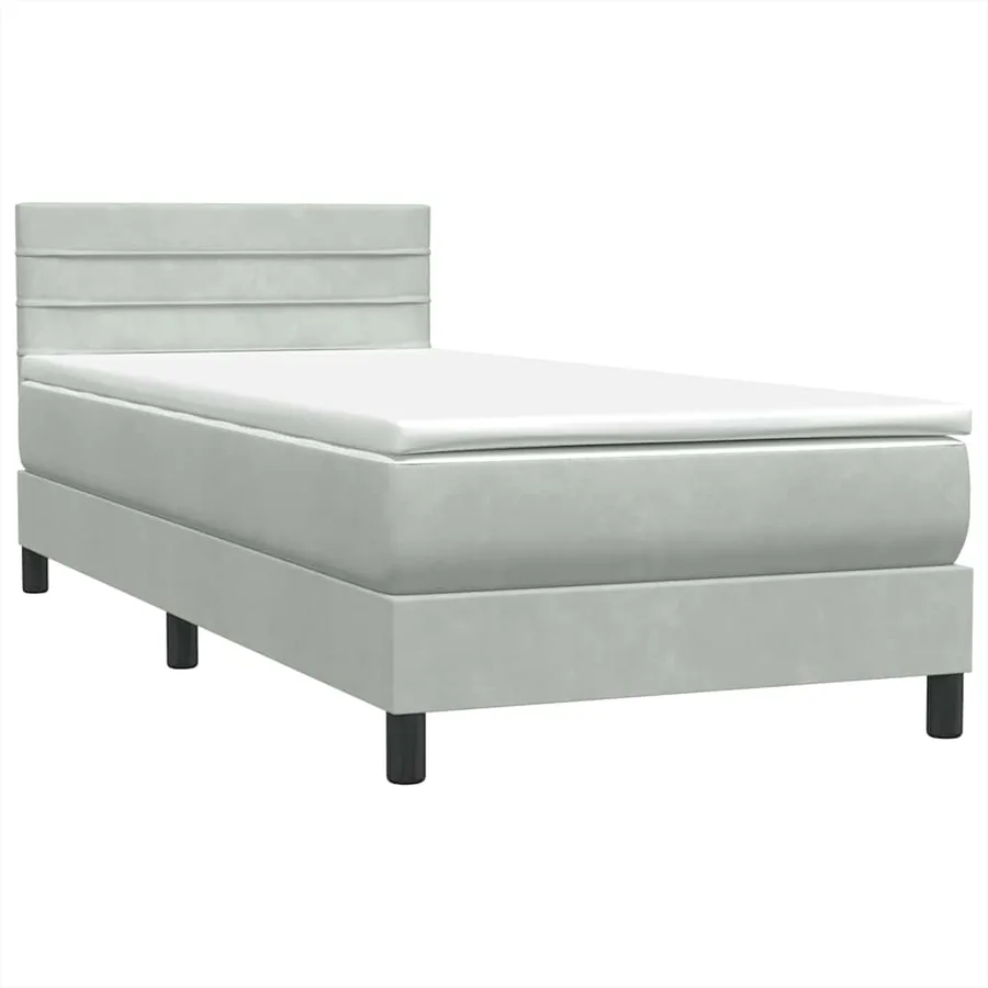 Sommier à lattes de lit et matelas et LED gris clair 80x220 cm velours - 5