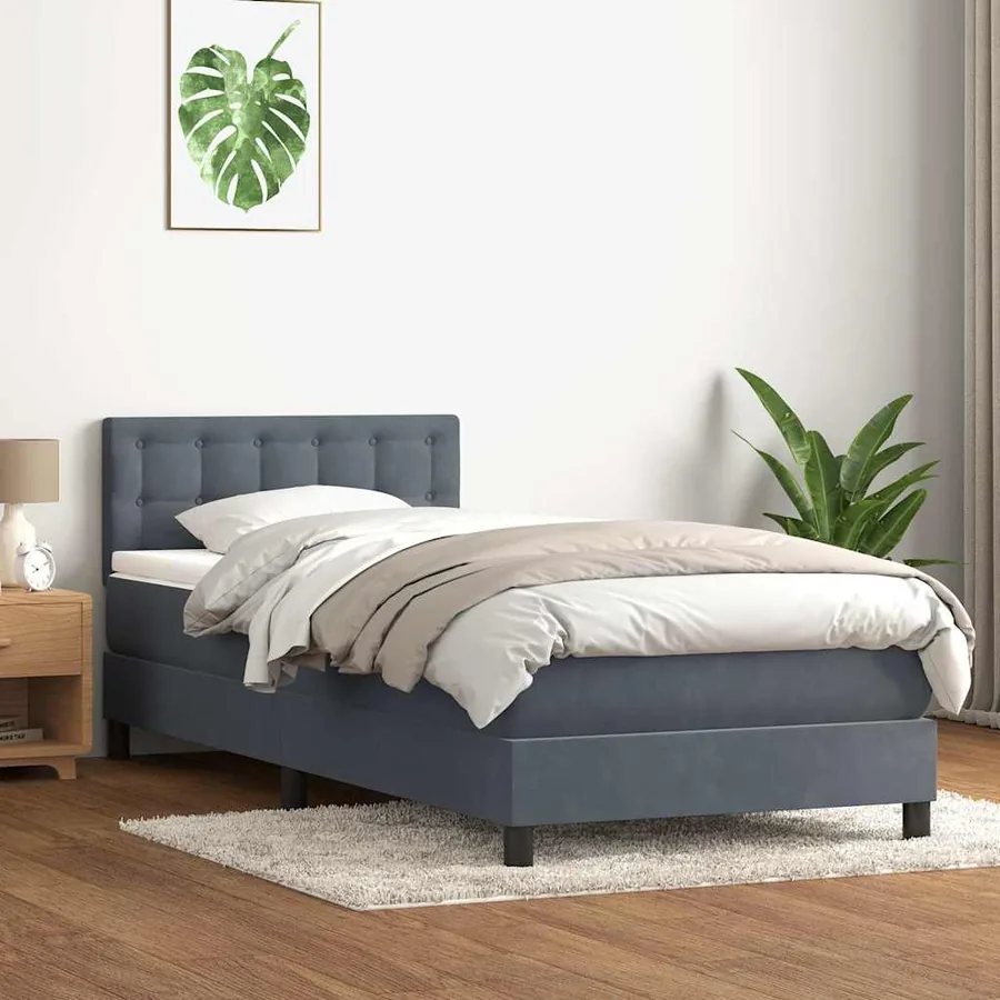 Sommier à lattes de lit et matelas et LED gris foncé 80x210 cm velours - 4