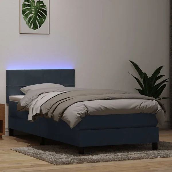 Sommier à lattes de lit et matelas et LED gris foncé 80x210 cm velours