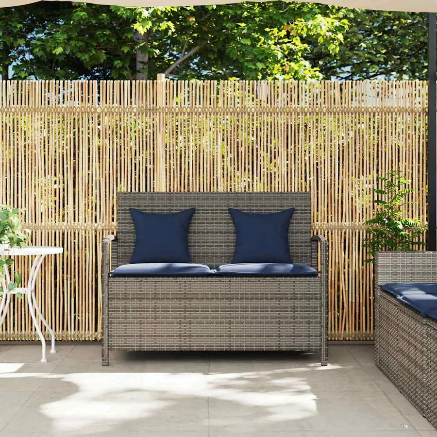 Banc de rangement de jardin avec coussin gris résine tressée - 3