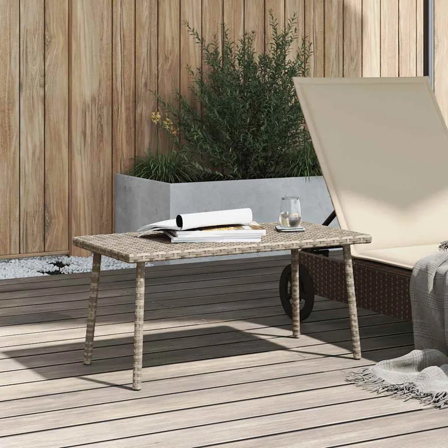 Table basse de jardin rectangulaire gris clair résine tressée - 3