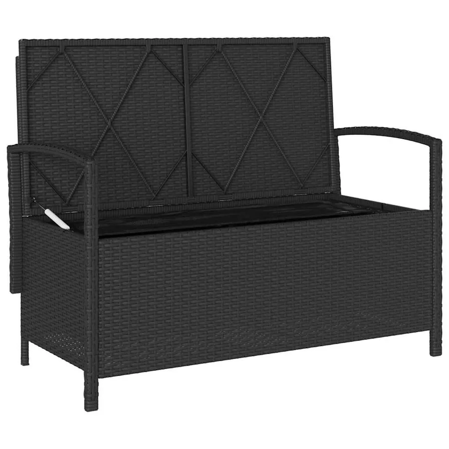 Banc de rangement de jardin avec coussin noir résine tressée - 6