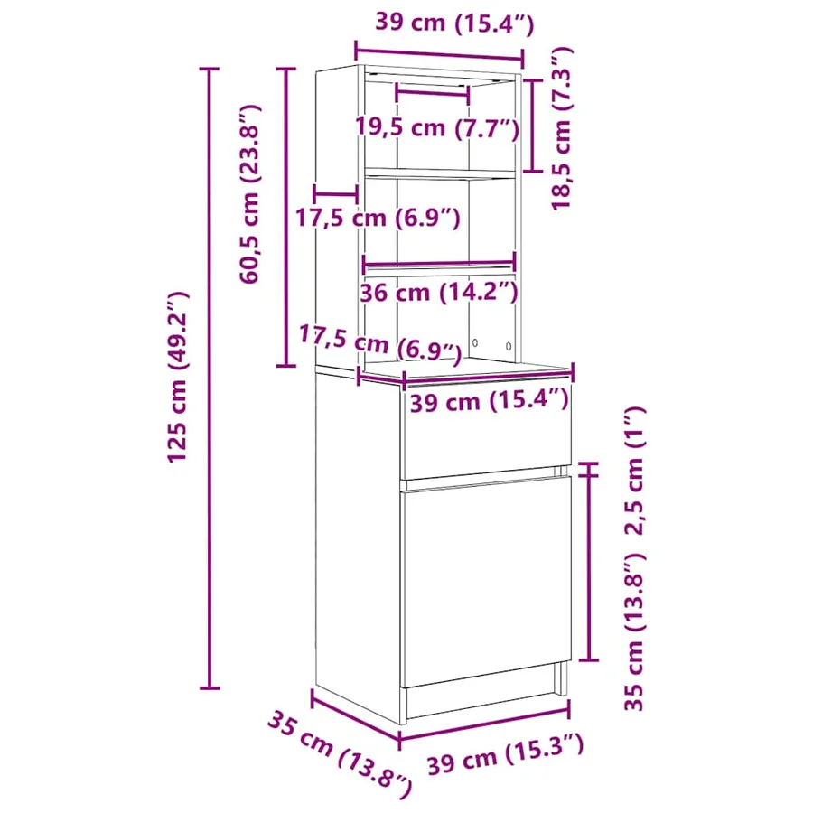 Table de chevet sonoma gris 39x35x125 cm bois d’ingénierie - 14