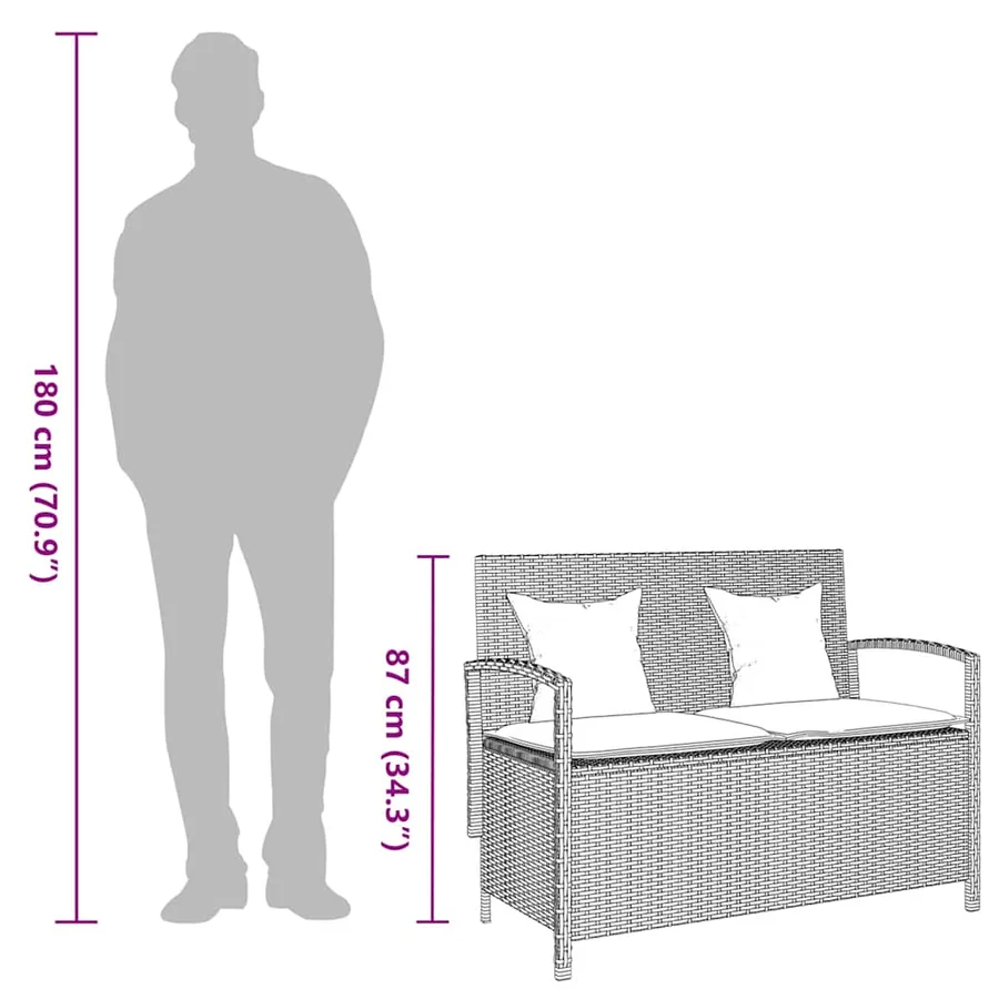 Banc de rangement de jardin avec coussin gris résine tressée - 13