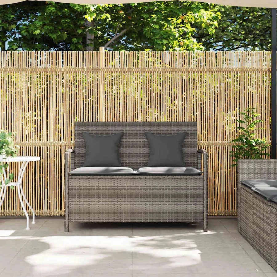 Banc de rangement de jardin avec coussin gris résine tressée - 3